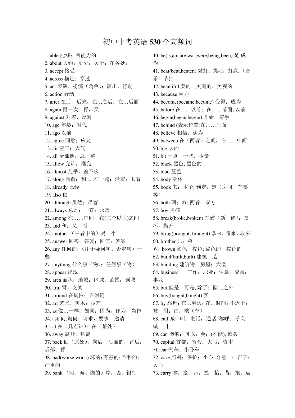 初中英语中考530个高频单词_第1页