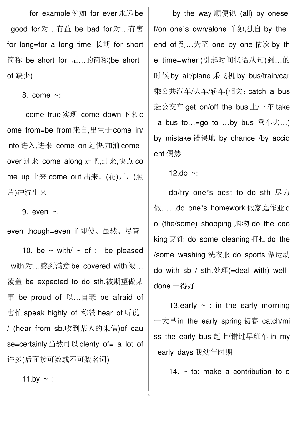 初中英语中考必背词组_第2页