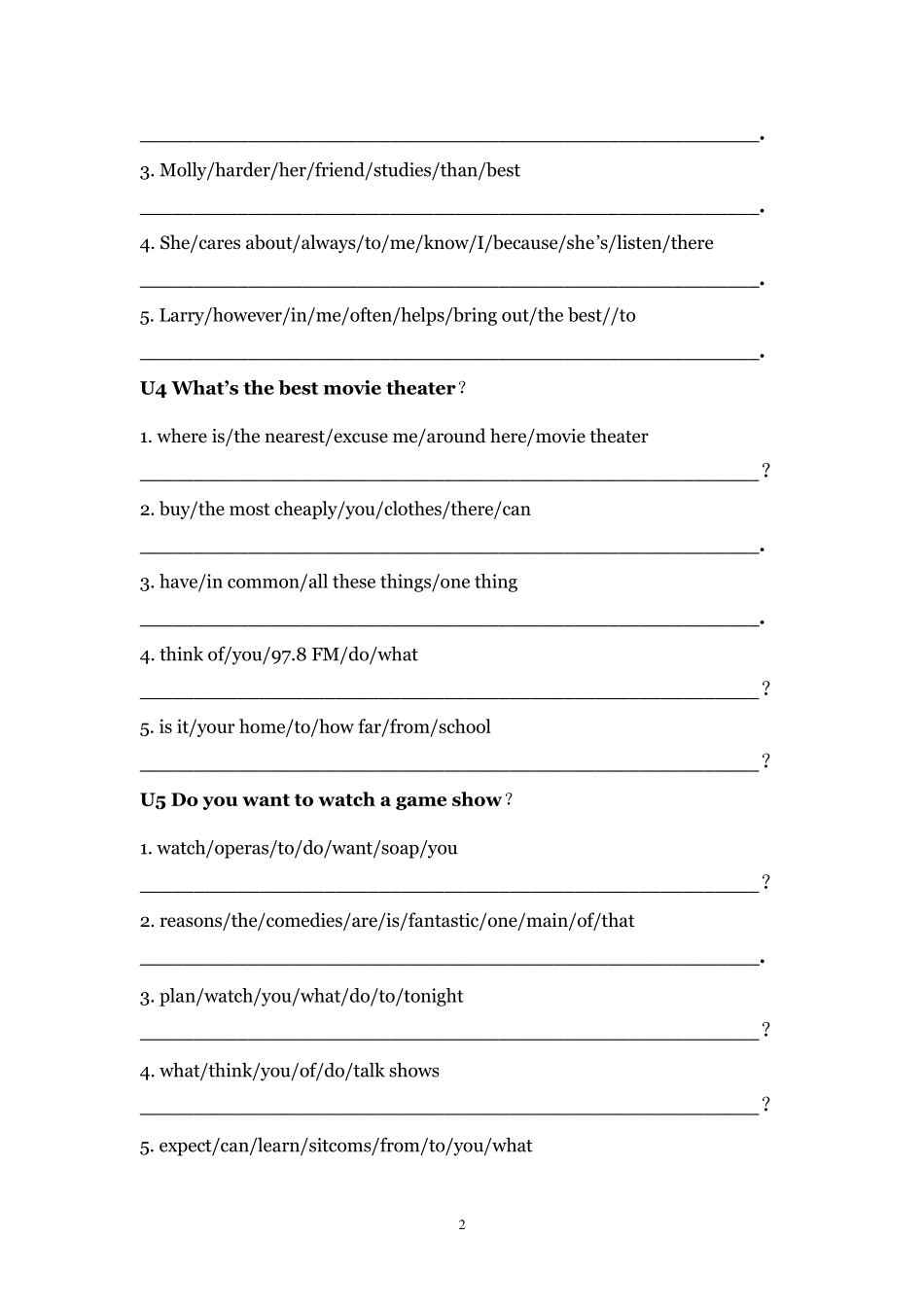 初中英语人教版八上期末连词成句_第2页