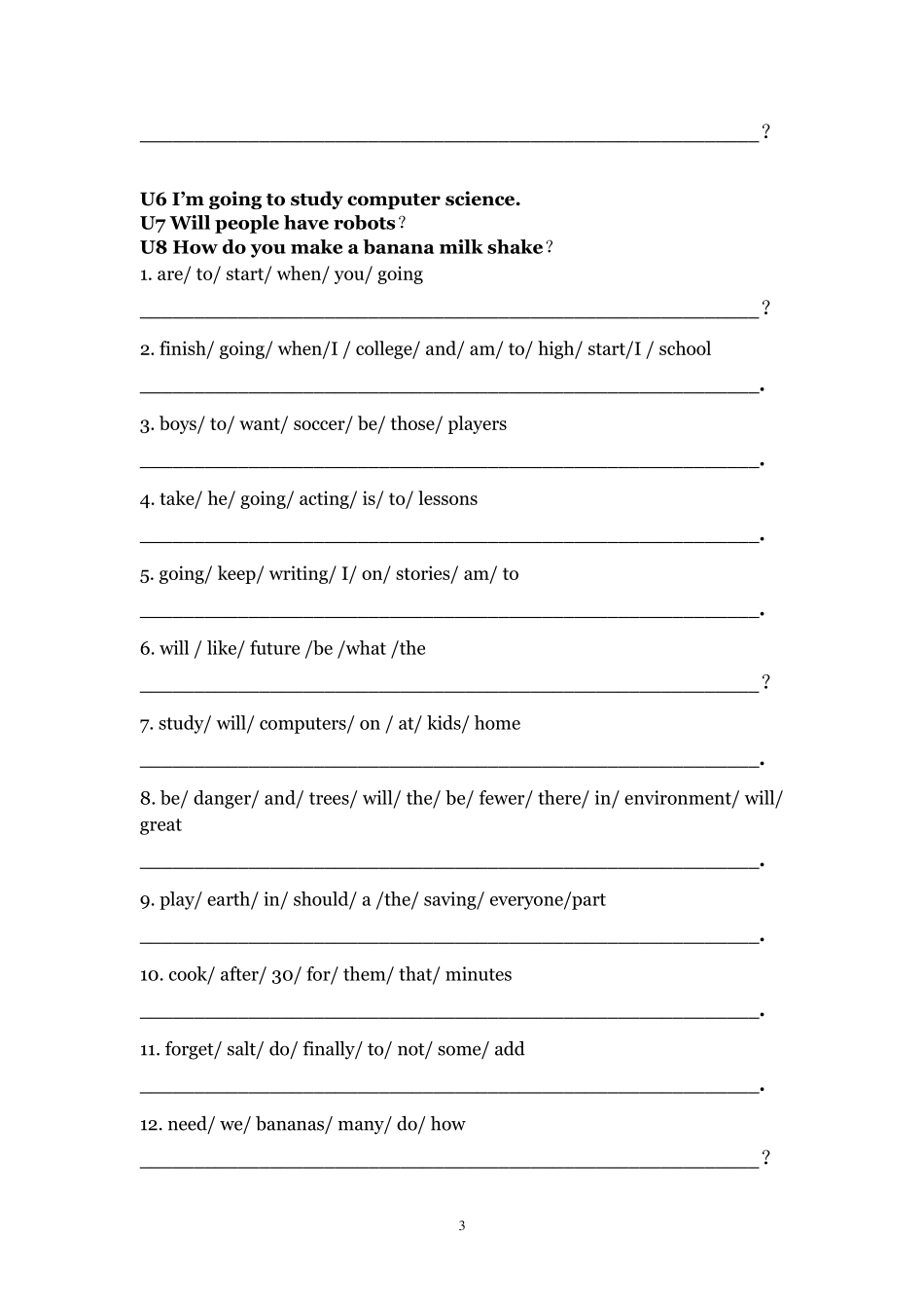 初中英语人教版八上期末连词成句_第3页