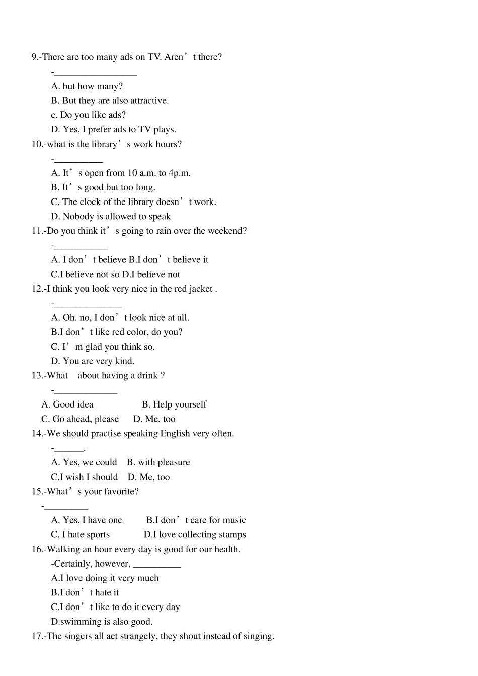 初中英语交际用语练习题_第2页