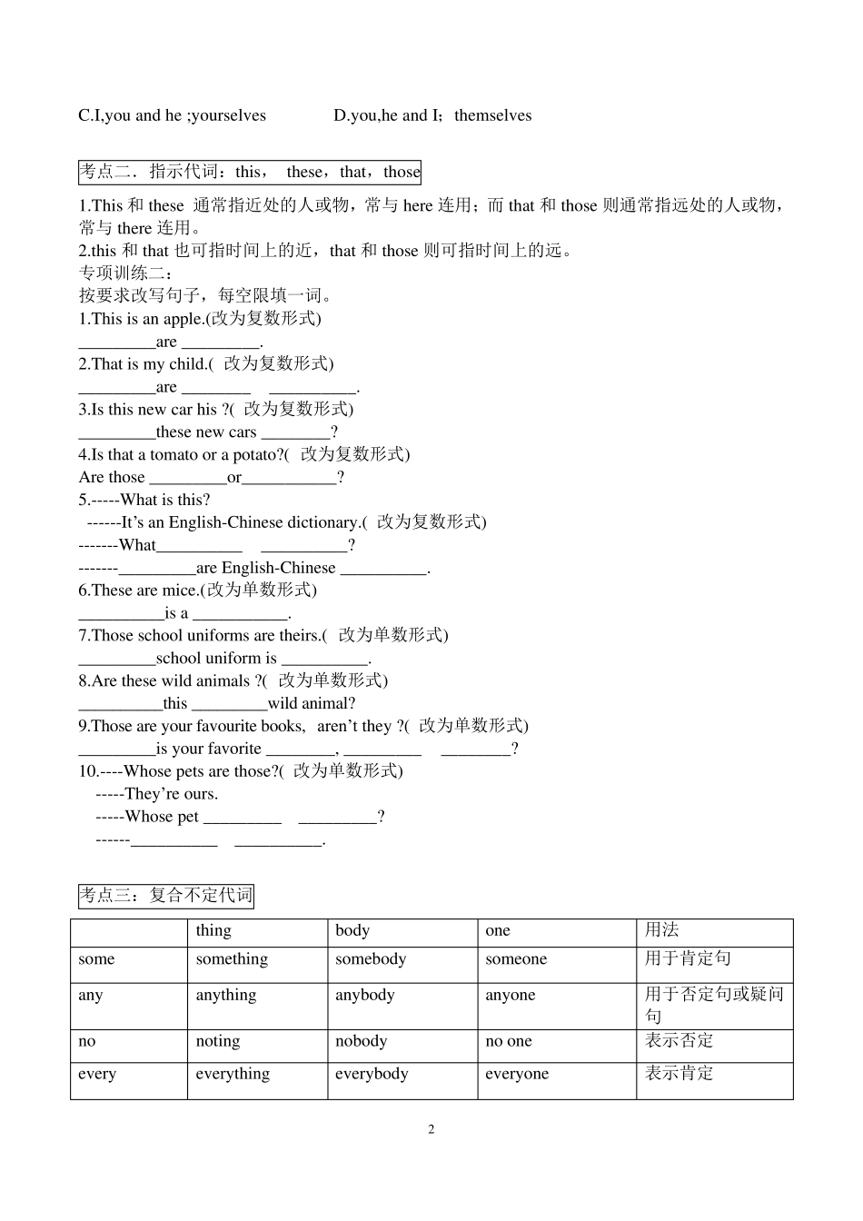 初中英语代词讲解级练习题_第2页