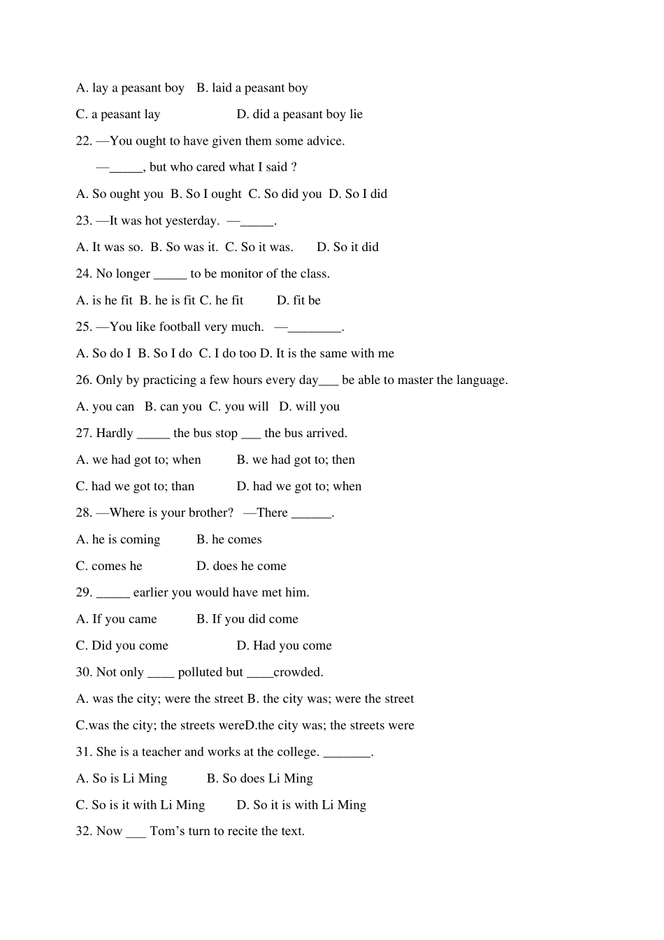 初中英语倒装句练习题_第3页