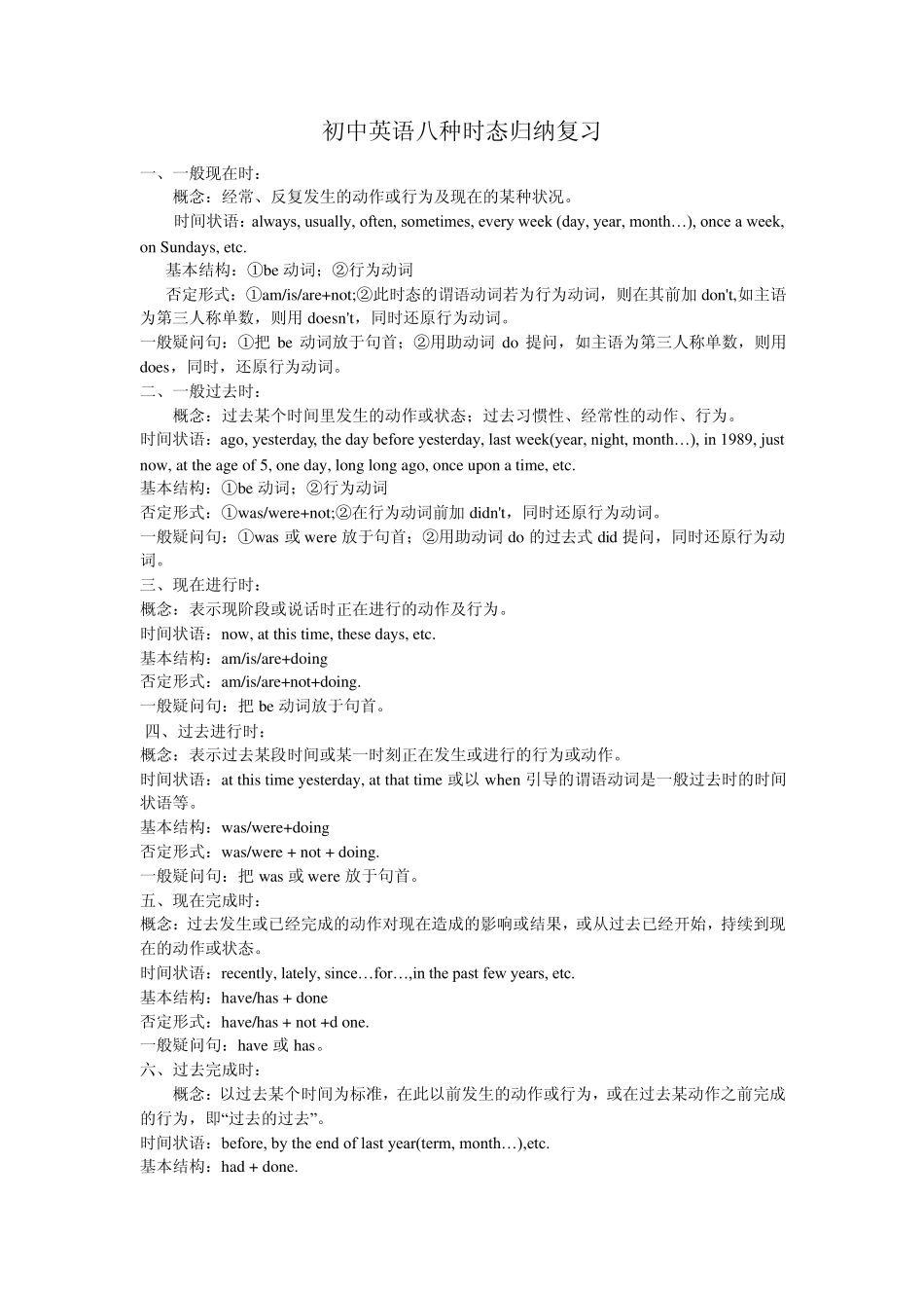 初中英语八种时态归纳复习_第1页