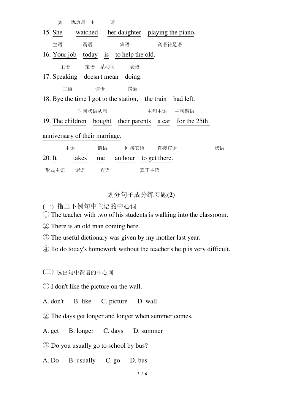初中英语划分句子成分习题(精排)_第2页
