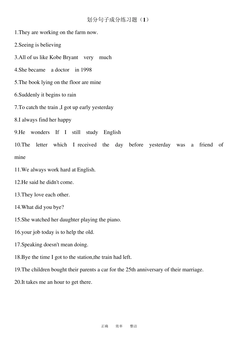 初中英语划分句子成分习题_第1页