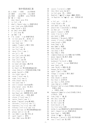 初中英语单词(带音标)及语法大全