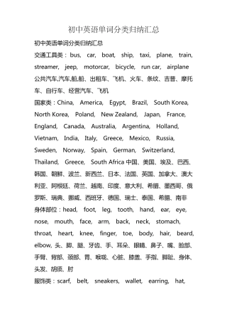 初中英语单词分类归纳汇总