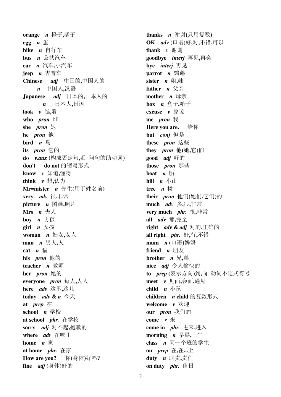 初中英语单词表汇总单词大全(不含音标)_第2页