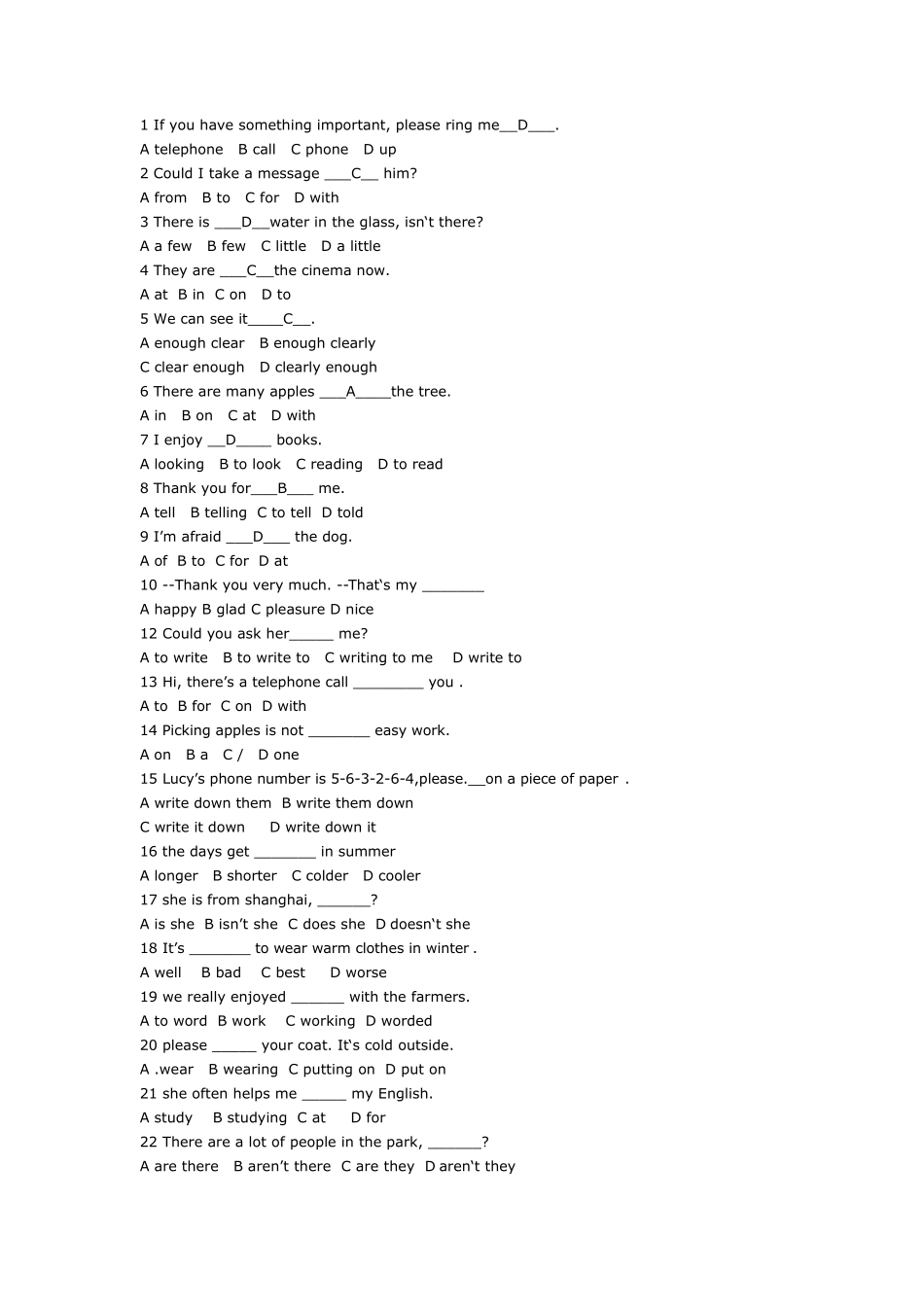 初中英语单选题_第1页