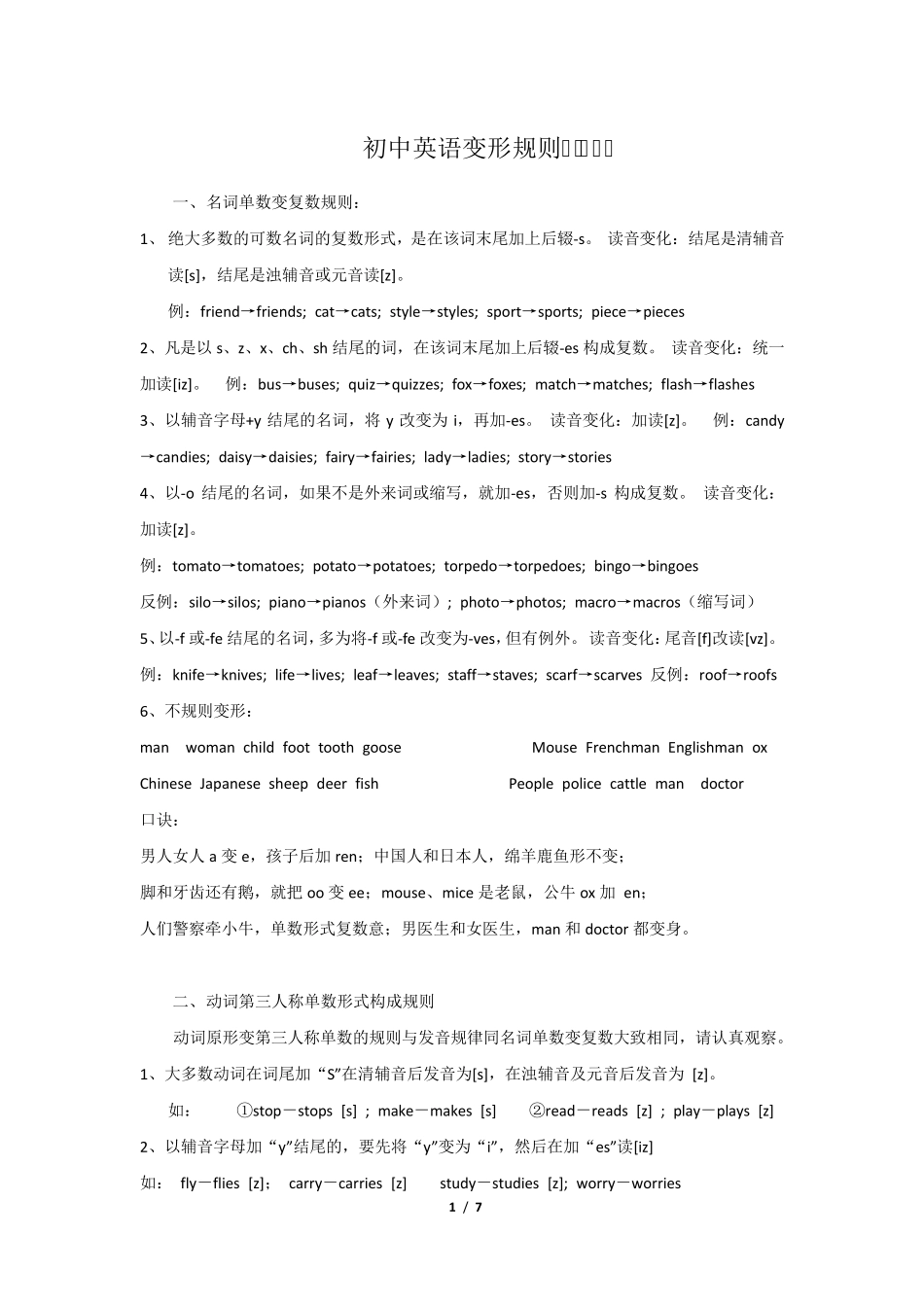 初中英语变形规则_第1页