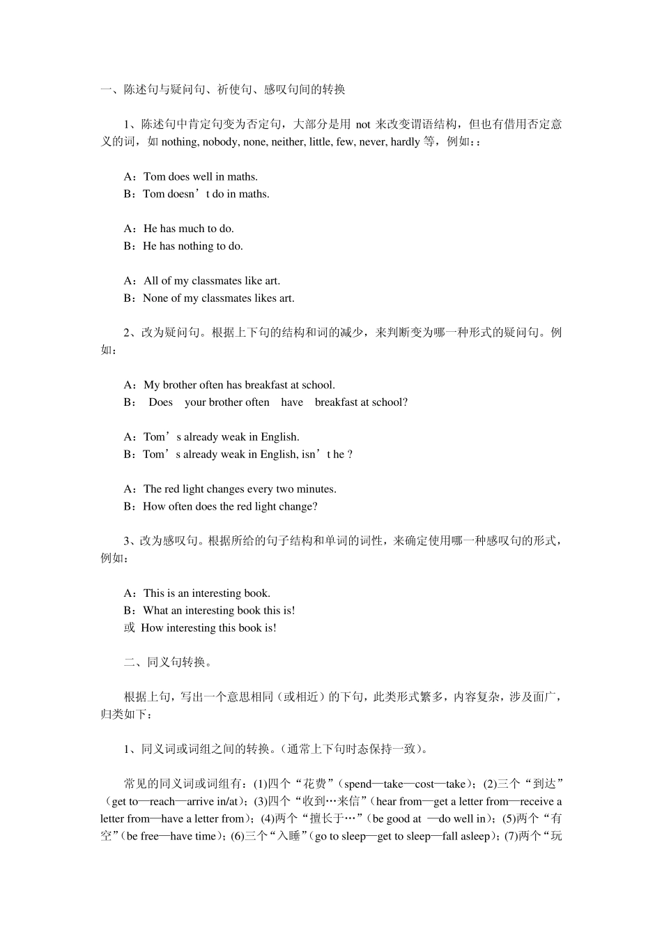 初中英语句型转换和同义词转换_第1页