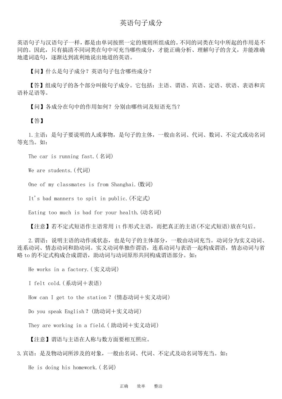 初中英语句子成分及练习_第1页