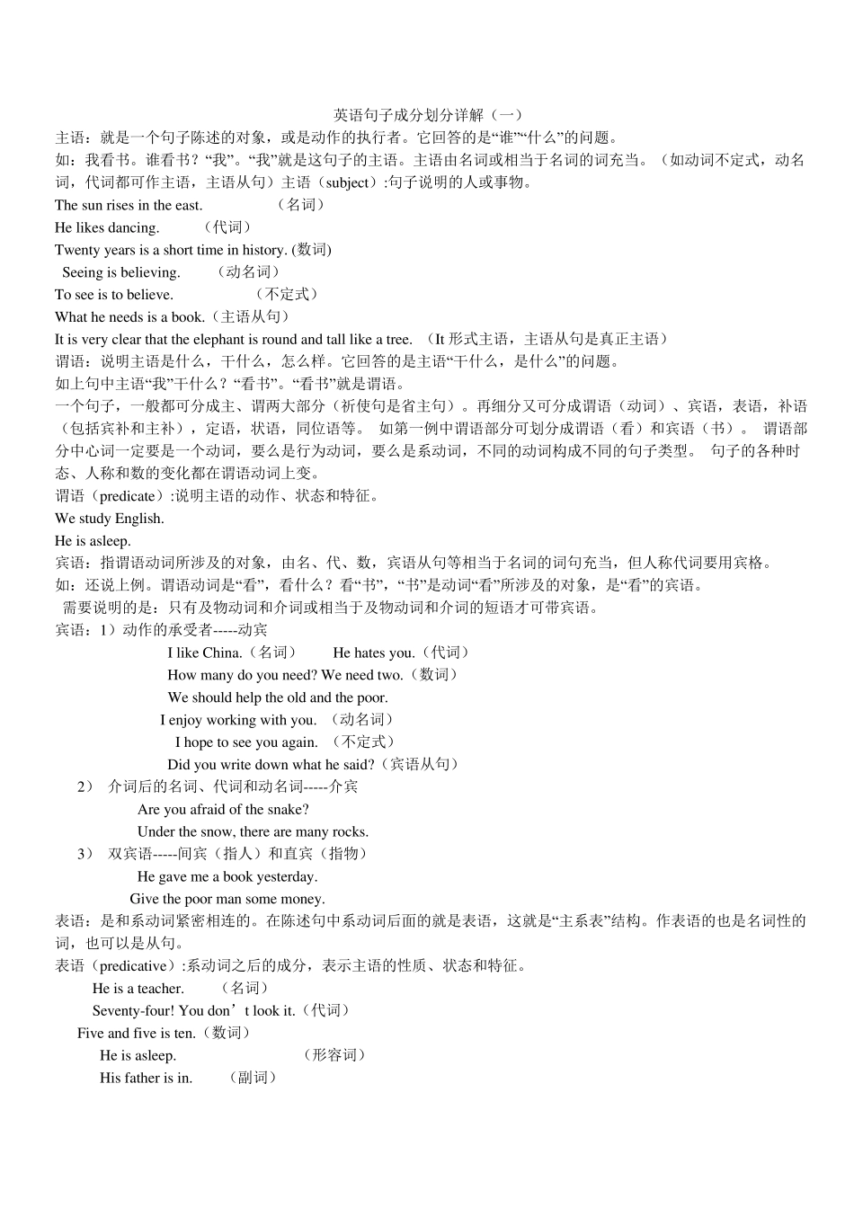 初中英语句子结构成份讲解及专项练习_第1页