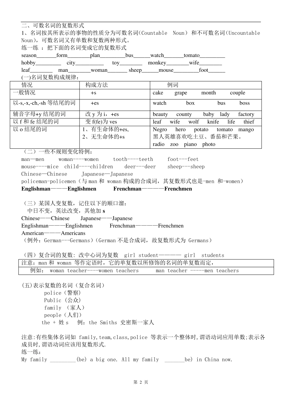 初中英语名词经典教案_第2页