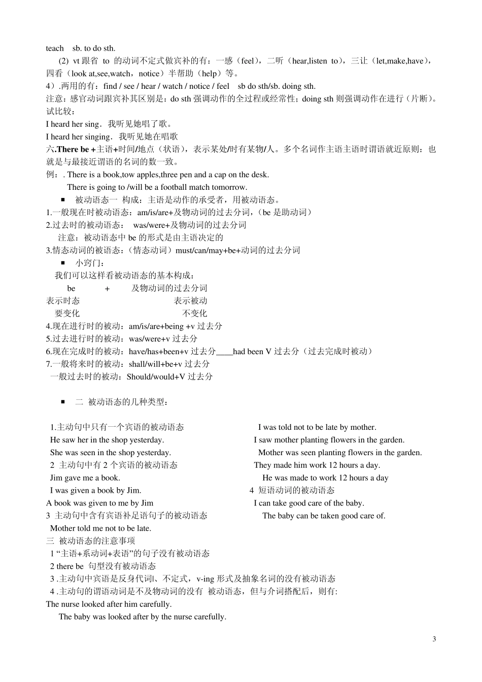 初中英语基本句型及被动语态详解(附练习及答案)_第3页