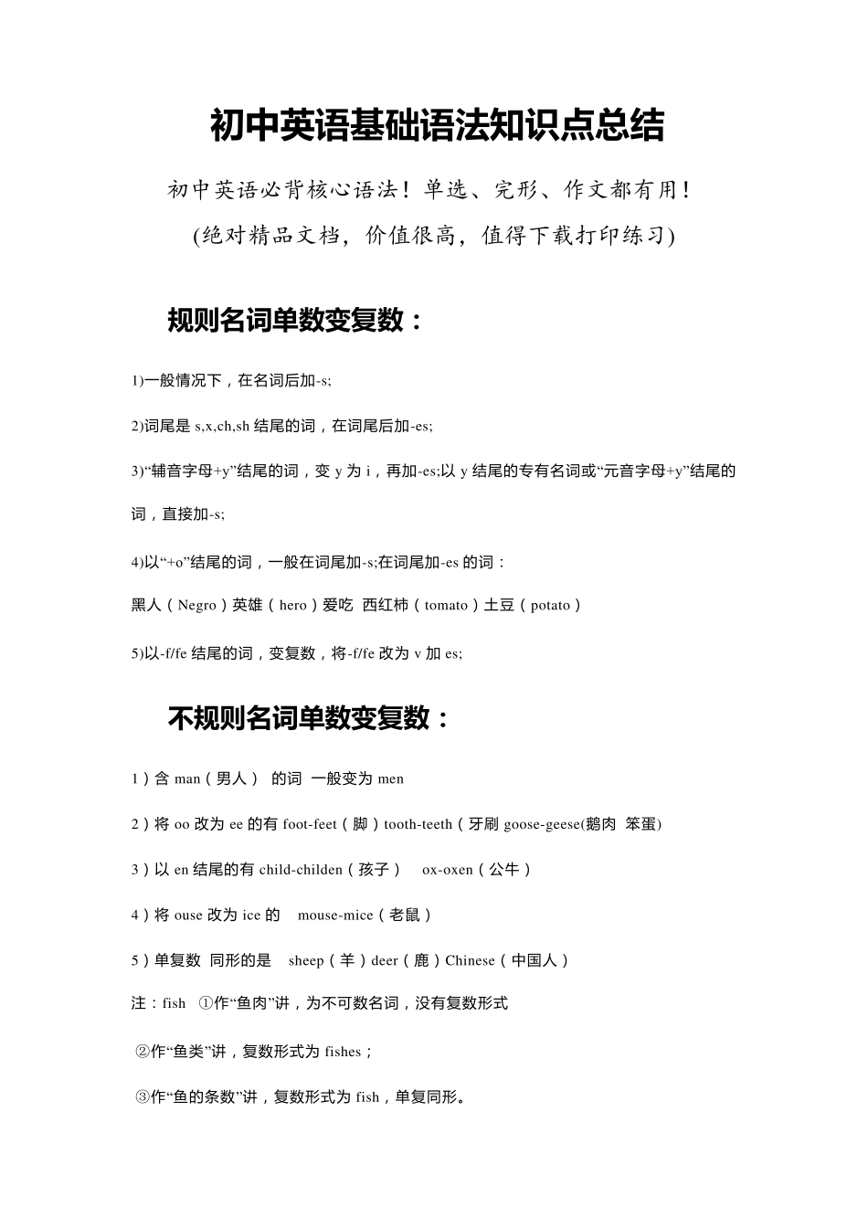 初中英语基础语法知识点总结_第1页