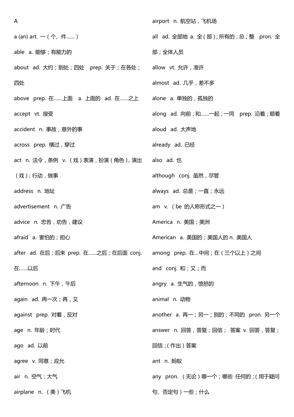 初中英语大纲词汇表_第1页