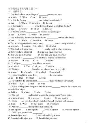 初中英语定语从句练习题