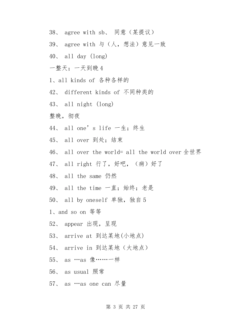 初中英语常用短语大全_第3页