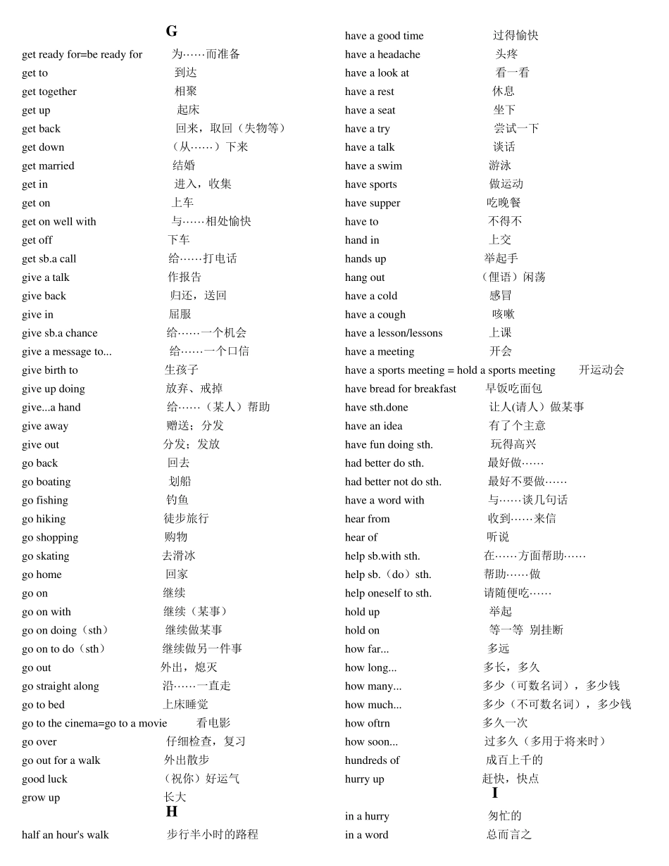 初中英语常用词组和短语表_第3页