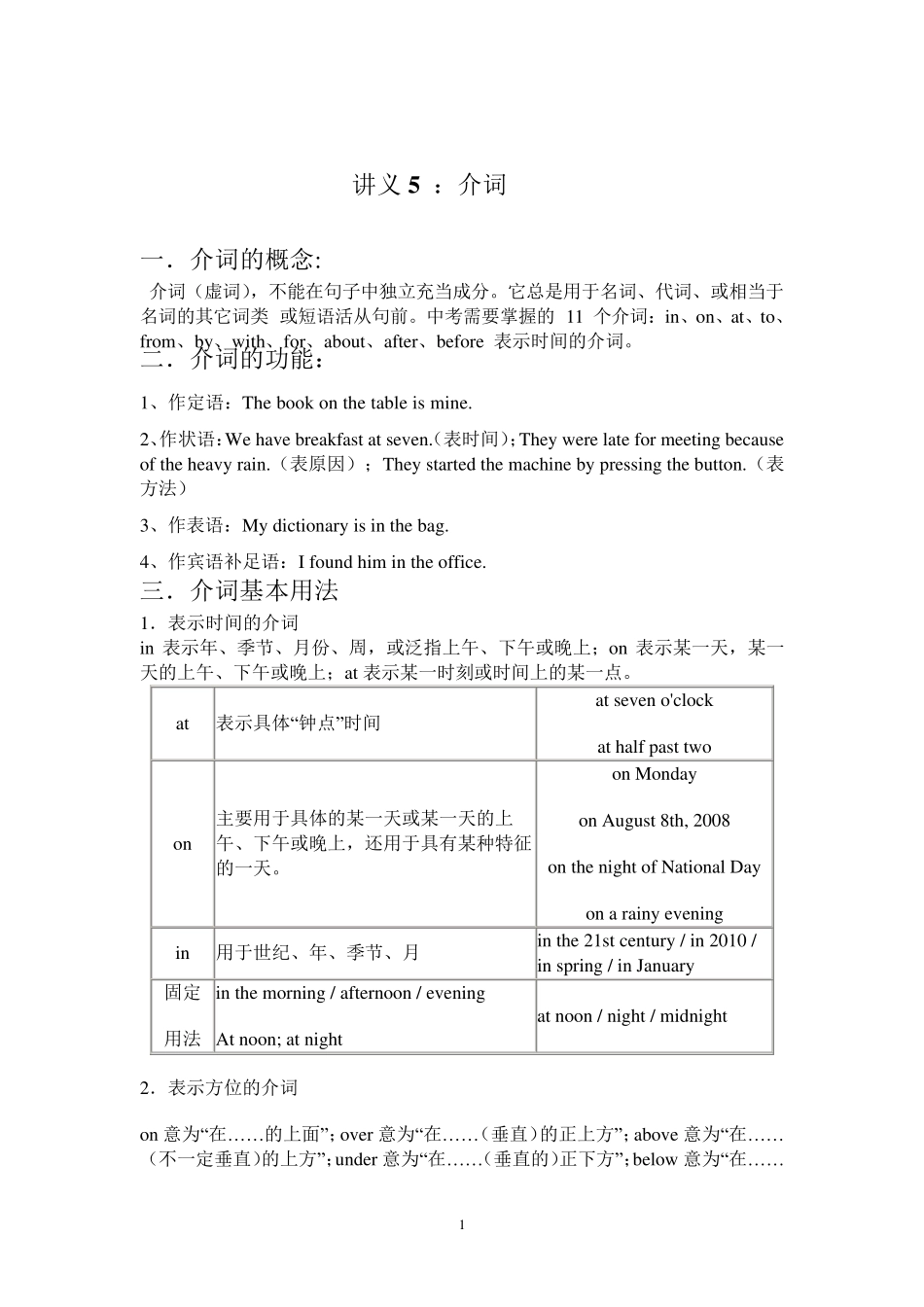 初中英语常见介词讲义_第1页