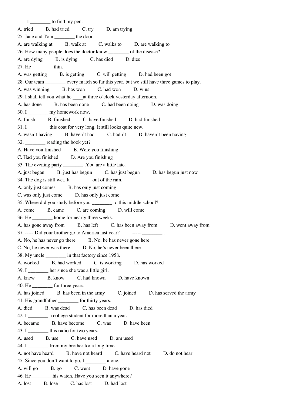 初中英语时态语态练习100题_第2页