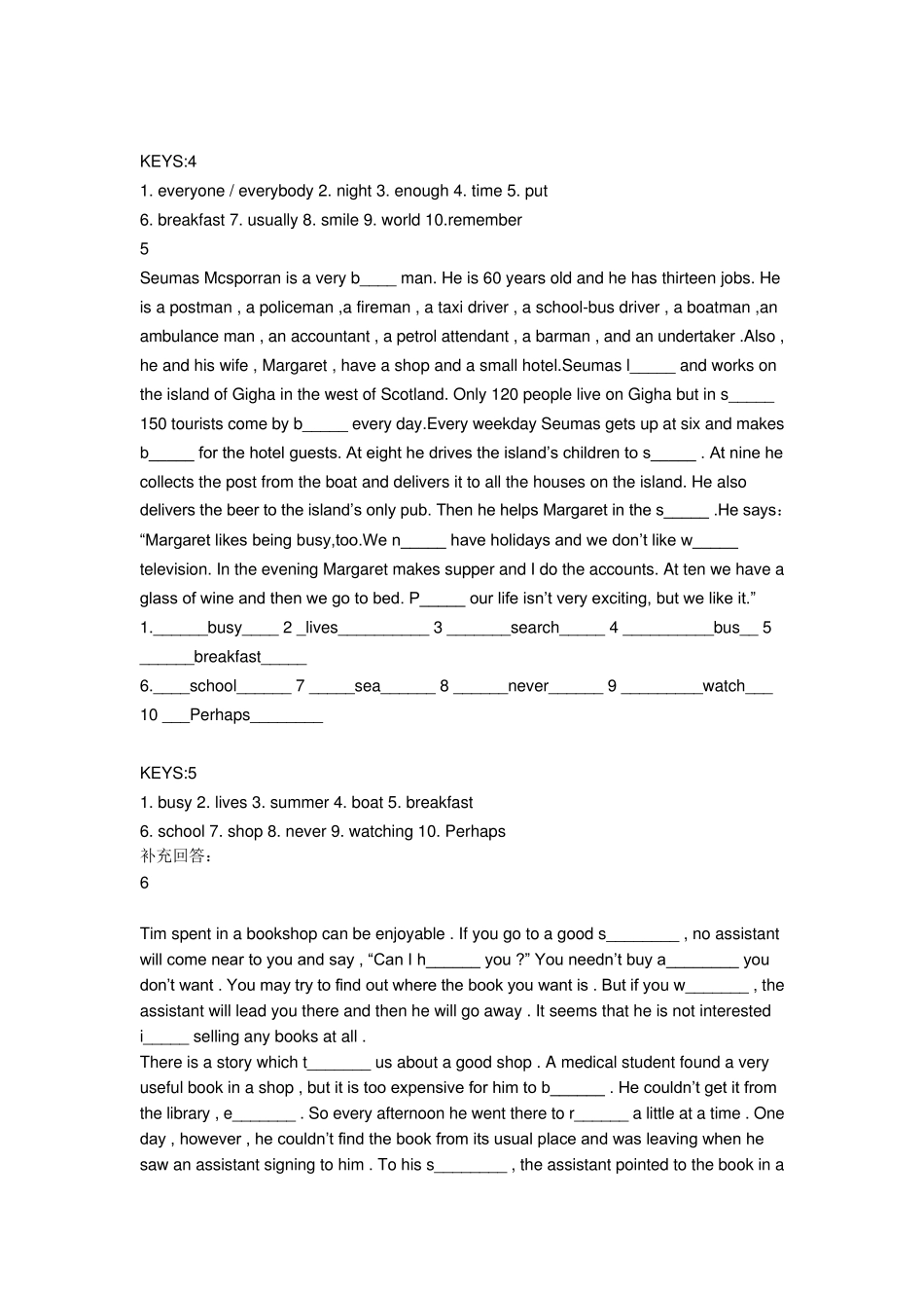 初中英语短文动词填空20篇及答案_第3页