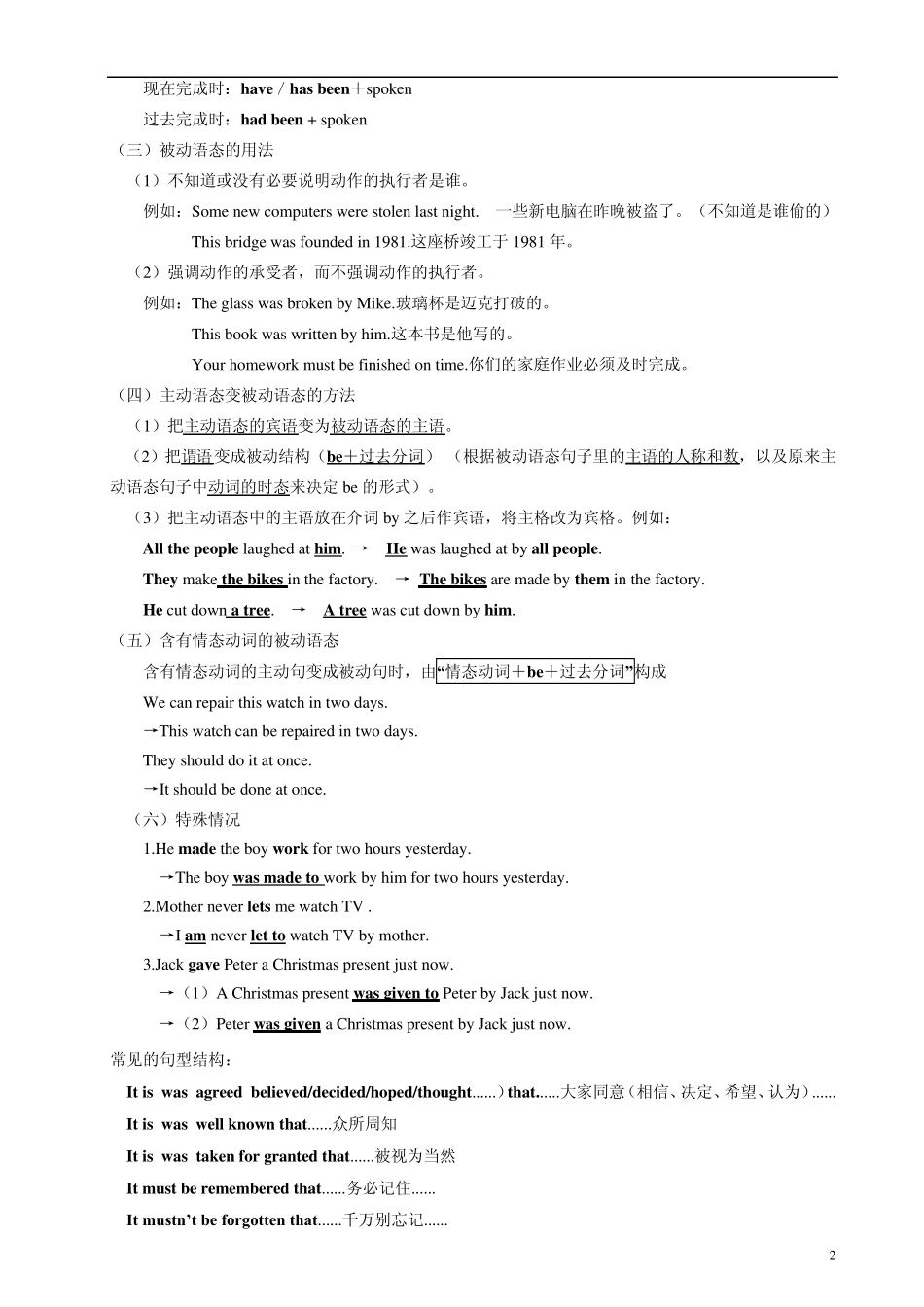 初中英语被动语态讲解_练习及答案_第2页