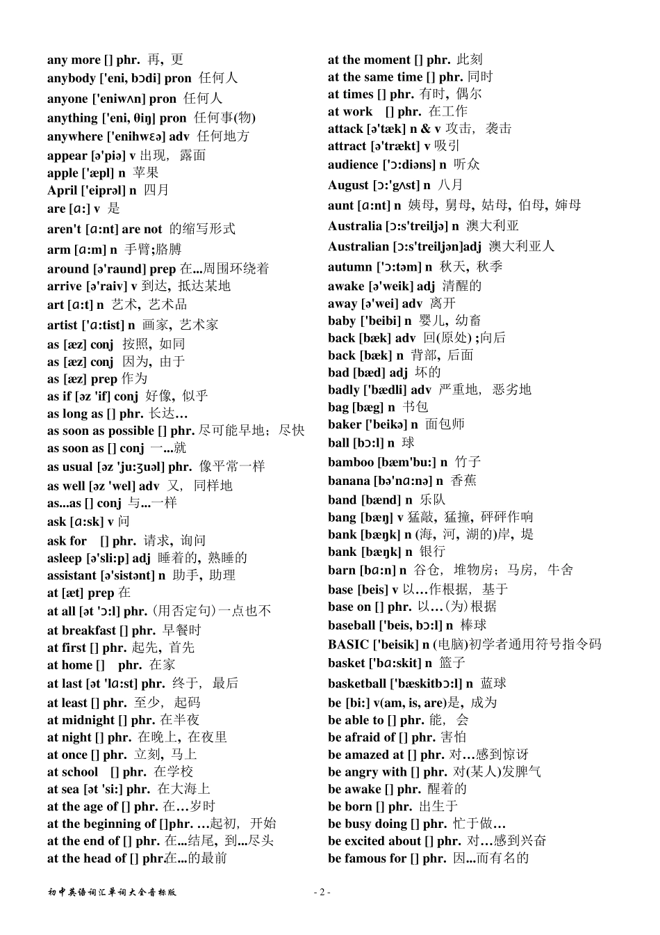 初中英语词汇单词带音标按字母排序_第2页