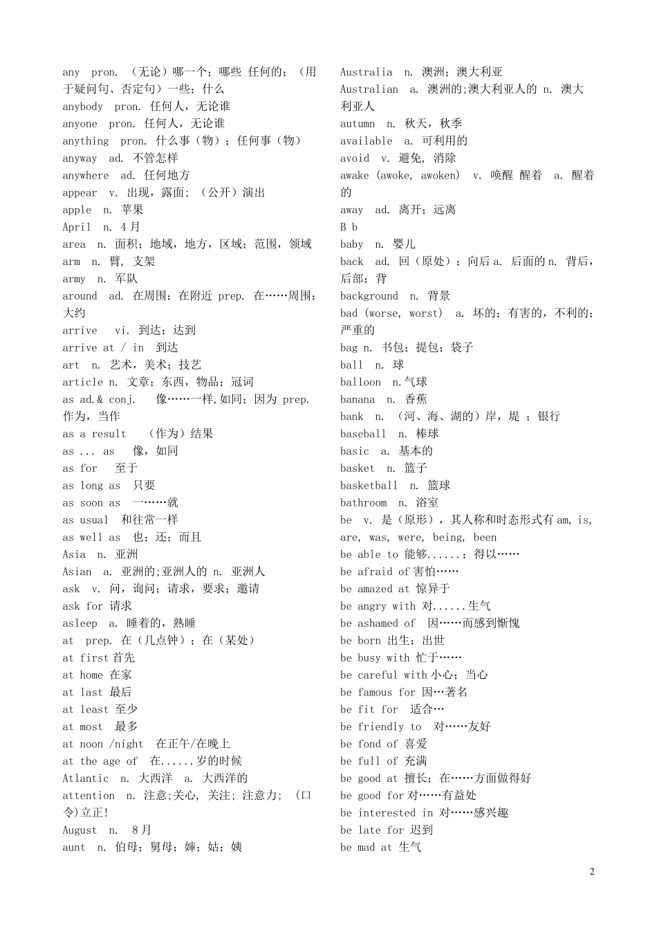 初中英语词汇表及翻译_第2页