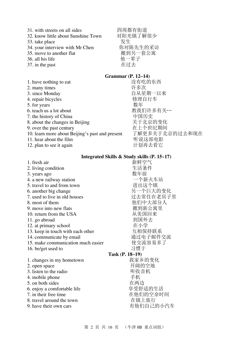 初中英语译林版八下各单元短语_第2页