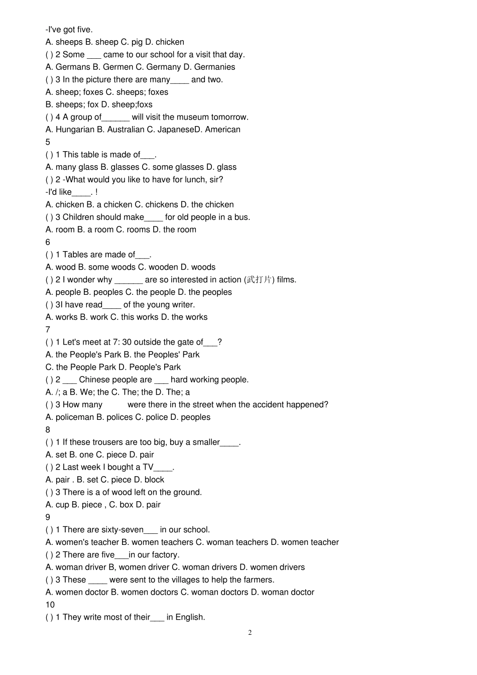 初中英语语法名词专项习题_第2页