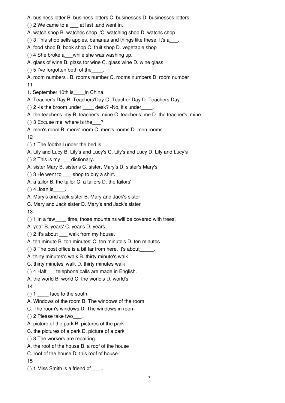 初中英语语法名词专项习题_第3页