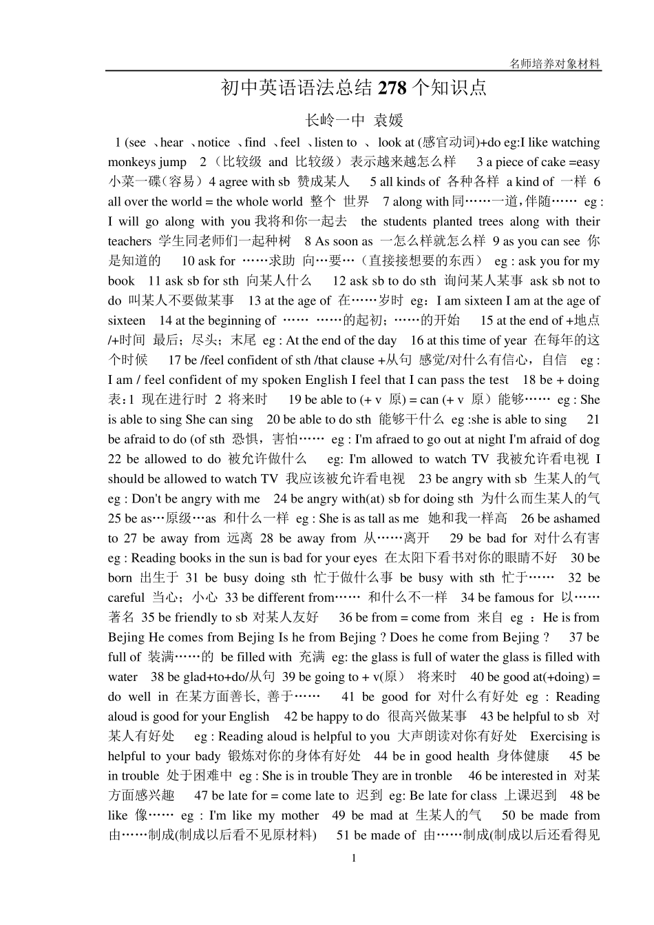 初中英语语法总结278个知识点1_第1页