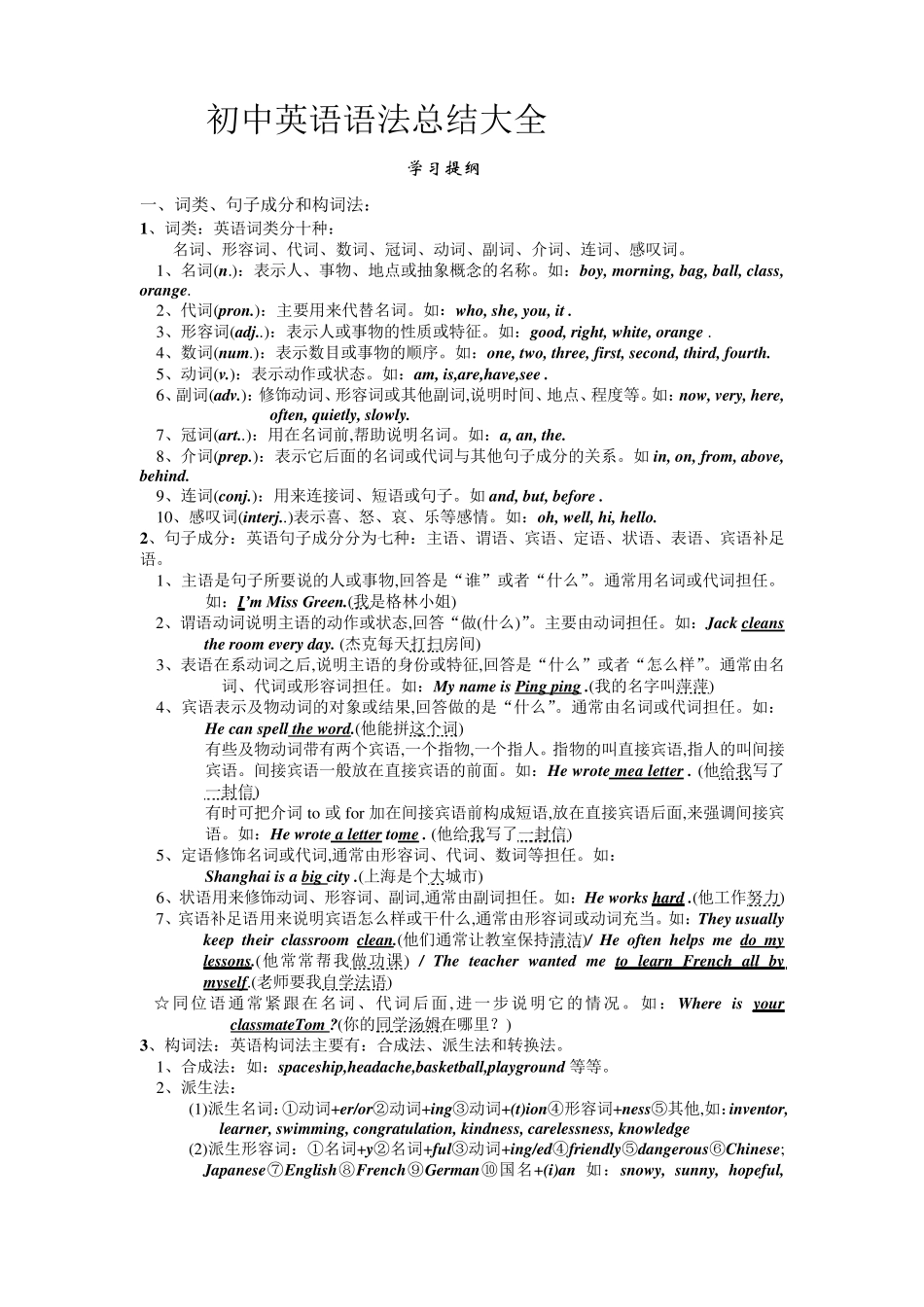初中英语语法总结大全_第1页