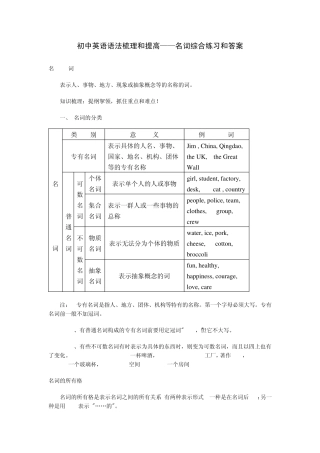 初中英语语法梳理和提高——名词综合练习和答案