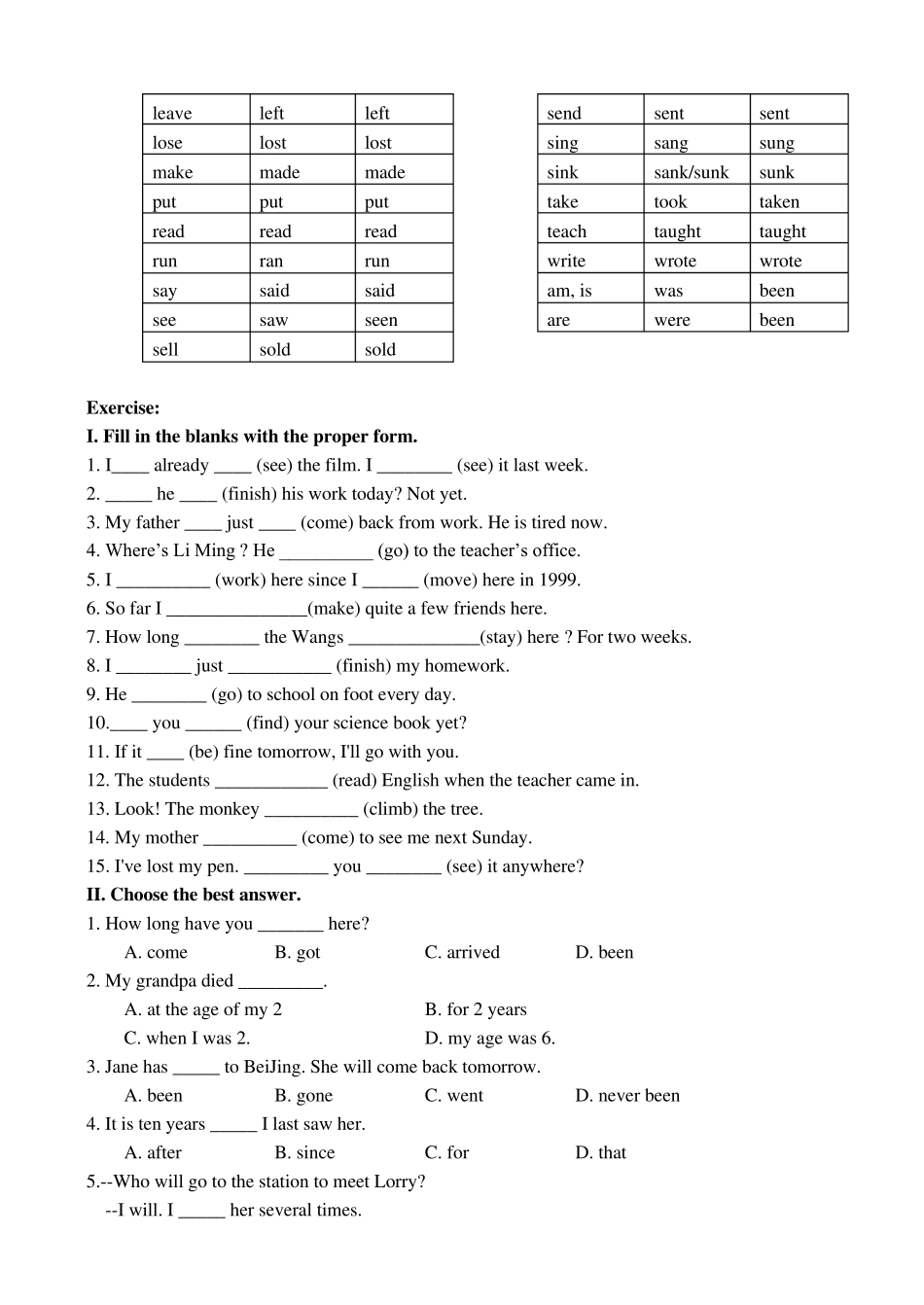 初中英语语法现在完成时练习题及答案_第3页