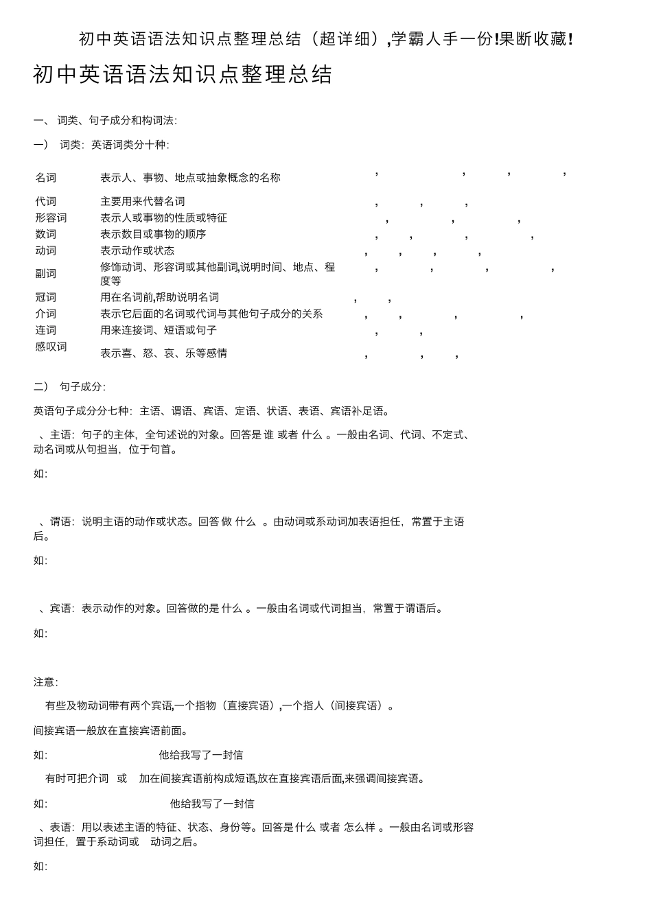 初中英语语法知识点整理总结(超详细),学霸人手一份!果断收藏!_第1页