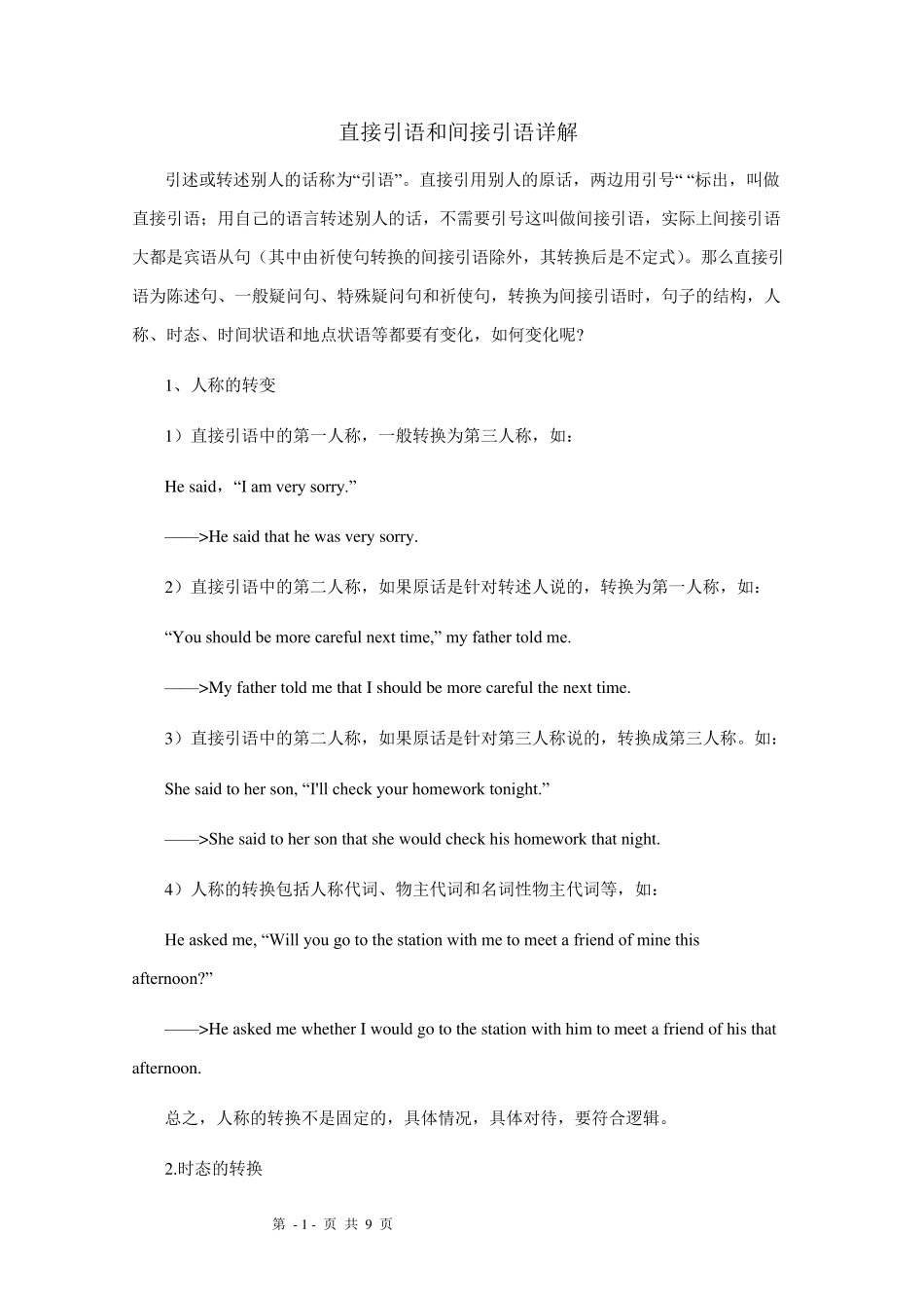 初中英语语法：直接引语和间接引语详解_第1页