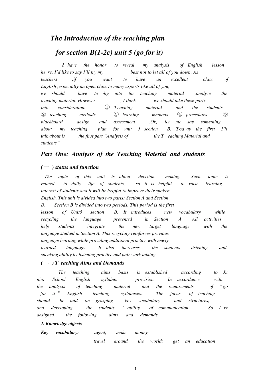 初中英语说课稿全英式经典范例_第1页