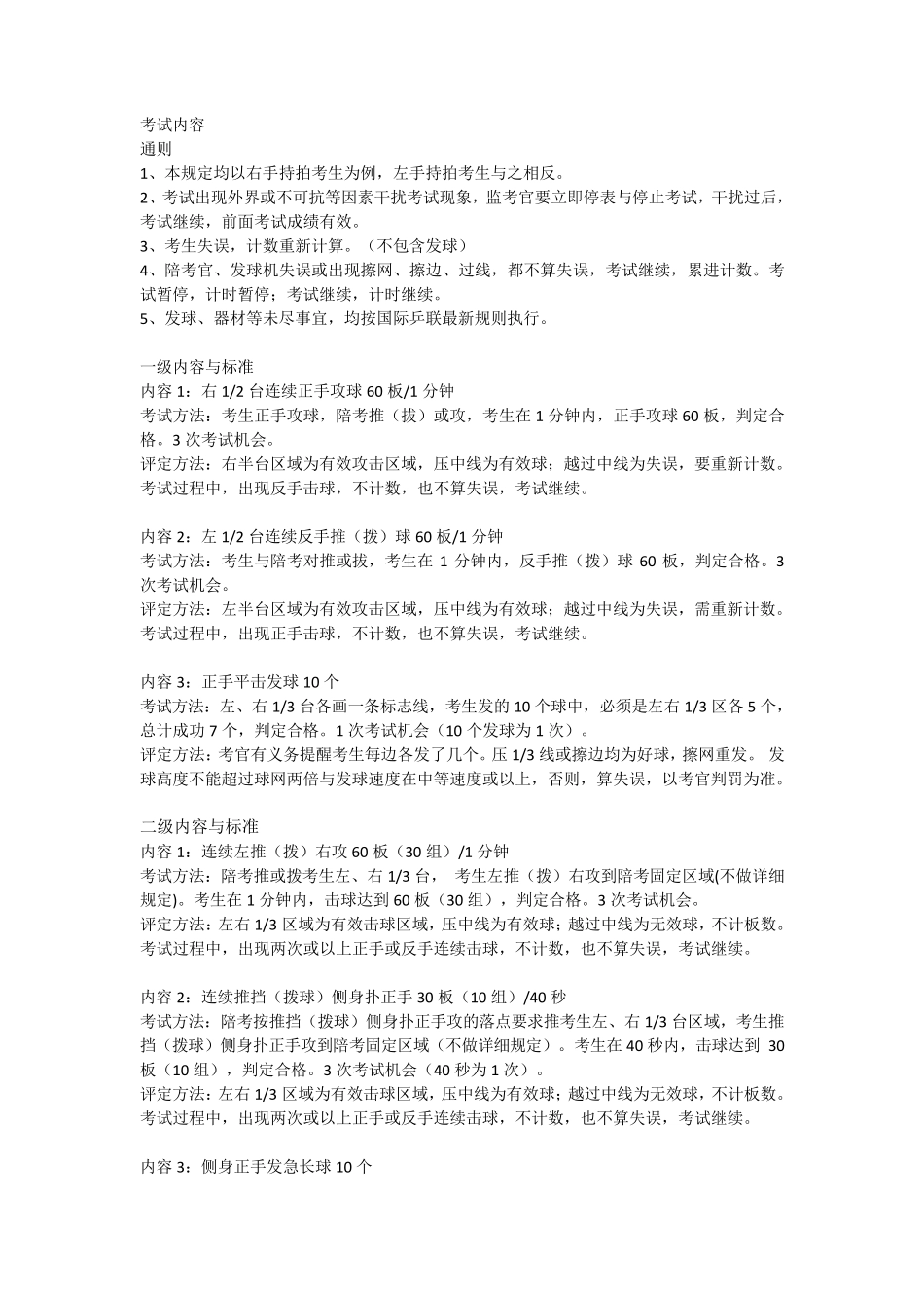 国家青少年乒乓球等级考试(一到九级考试内容)_第1页