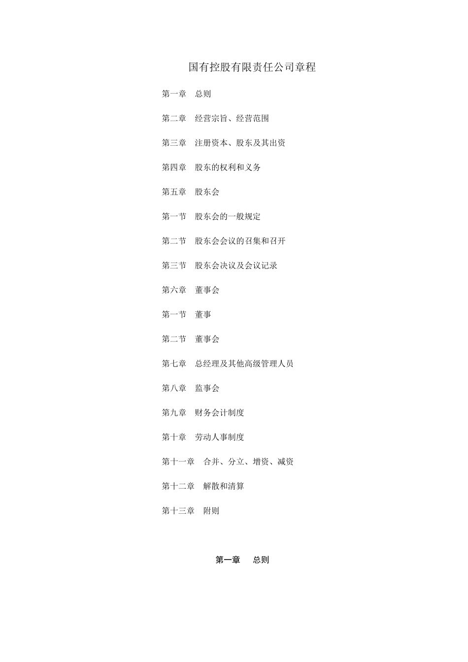 国有控股有限责任公司章程模板_第1页