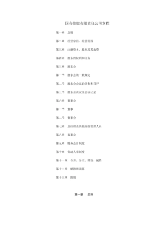国有控股有限责任公司章程模板