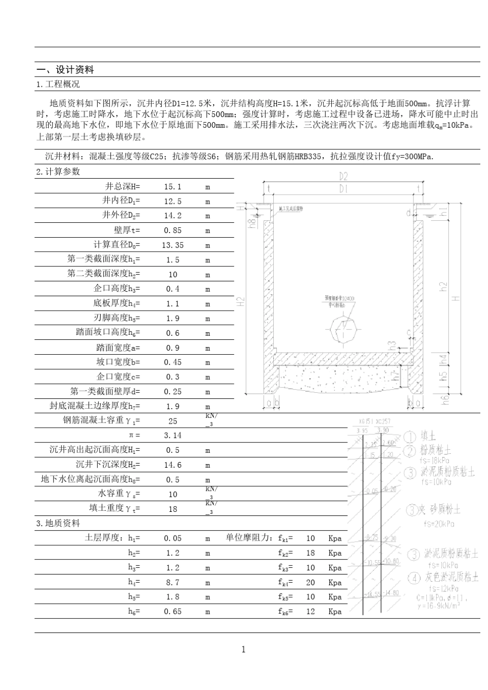 圆形沉井计算表格_第1页