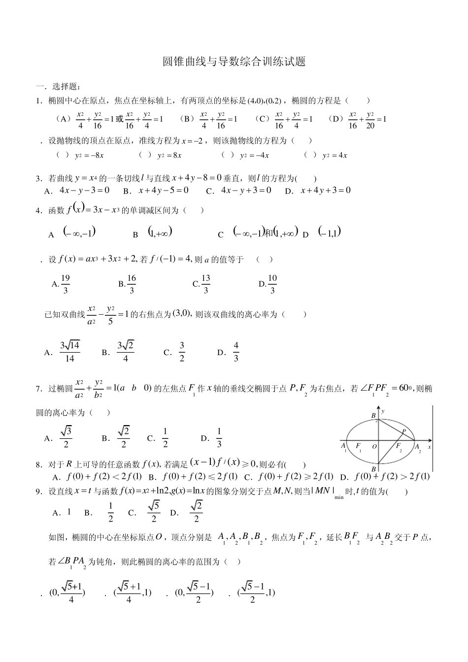 圆锥曲线导数综合_第1页
