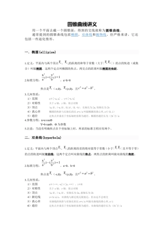 圆锥曲线讲义圆锥曲线知识总结抛物线,椭圆,双曲线对比图表
