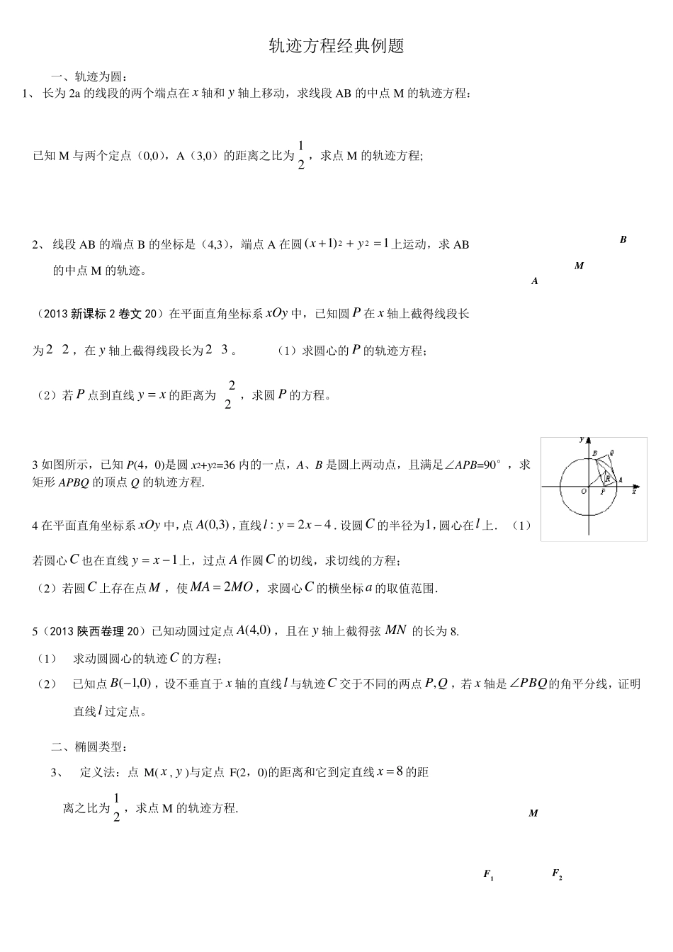圆锥曲线轨迹方程经典例题_第1页
