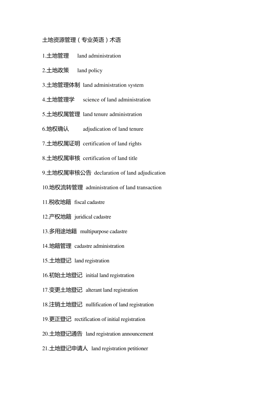 土地资源管理专业英语术语_第1页