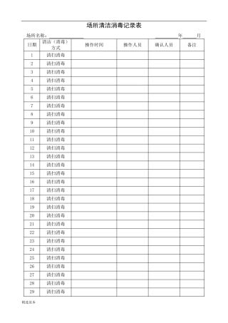 场所清洁消毒记录表